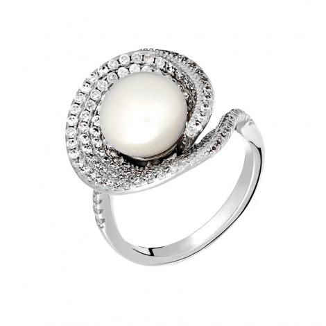 Кольцо, вставка: жемчуг (культ.), куб.цирконий, арт.:0120911717a, SilverWings, рис. 1