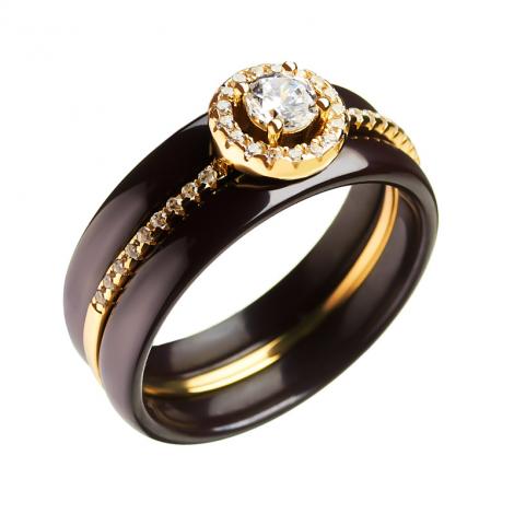 Кольцо, вставка: керамика, куб.цирконий, арт.:0120911728gp-p, SilverWings, рис. 1