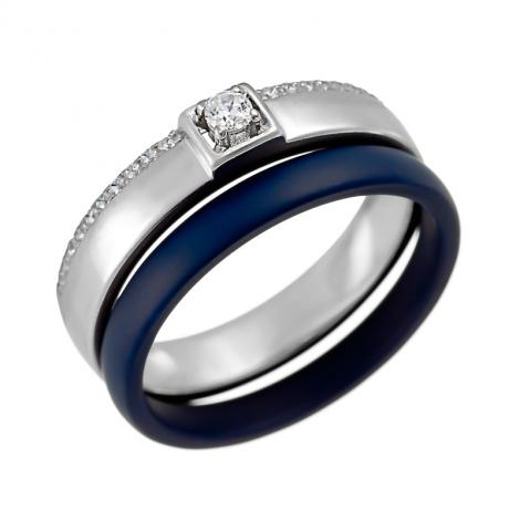 Кольцо, вставка: керамика матовая, куб.цирконий, арт.:0120911790c-m, SilverWings, рис. 1
