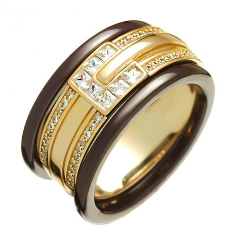 Кольцо, вставка: керамика, куб.цирконий, арт.:0120912108gp-p, SilverWings, рис. 1