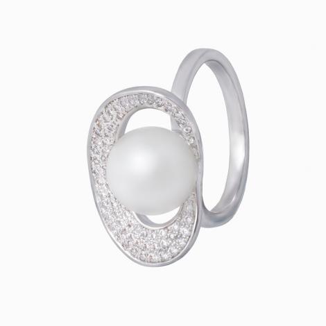 Кольцо, вставка: жемчуг (культ.), куб.цирконий, арт.:0120912445a, SilverWings, рис. 1