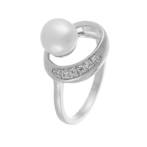 Кольцо, вставка: жемчуг (культ.), куб.цирконий, арт.:0120912637a, SilverWings, рис. 1