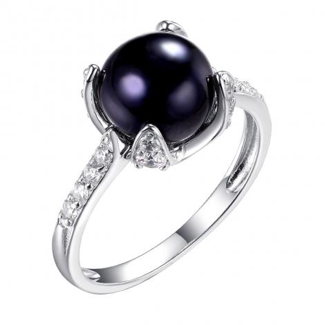 Кольцо, вставка: жемчуг (культ.), куб.цирконий, арт.:0120913909b, SilverWings, рис. 1