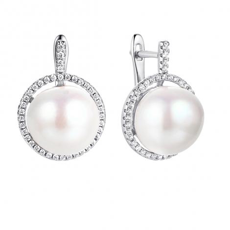 Серьги, вставка: жемчуг (культ.), куб.цирконий, арт.:0220911330a, SilverWings, рис. 1