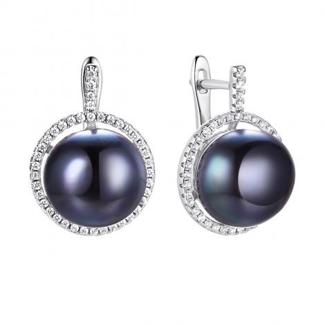 Серьги, вставка: жемчуг (культ.), куб.цирконий, арт.:0220911330b, SilverWings, рис. 1