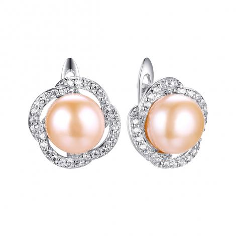 Серьги, вставка: жемчуг (культ.), куб.цирконий, арт.:0220911495a, SilverWings, рис. 1