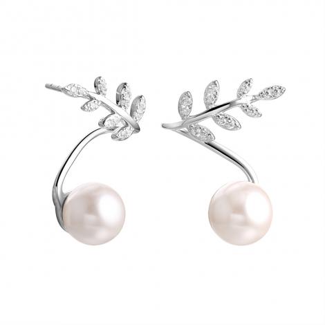 Серьги, вставка: жемчуг (культ.), куб.цирконий, арт.:0220911516a, SilverWings, рис. 1