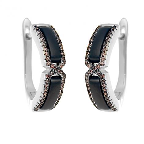 Серьги, вставка: керамика матовая, куб.цирконий, арт.:0220911733ba-p, SilverWings, рис. 1