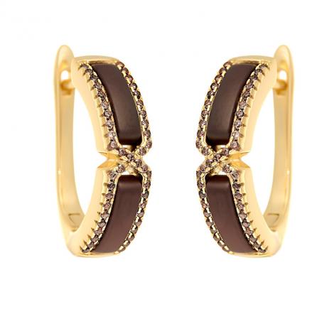 Серьги, вставка: керамика матовая, куб.цирконий, арт.:0220911733gp-p-m, SilverWings, рис. 1