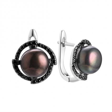 Серьги, вставка: жемчуг (культ.), шпинель синт., арт.:0220913600b, SilverWings, рис. 1