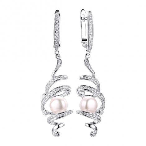 Серьги, вставка: жемчуг (культ.), куб.цирконий, арт.:0220913733a, SilverWings, рис. 1