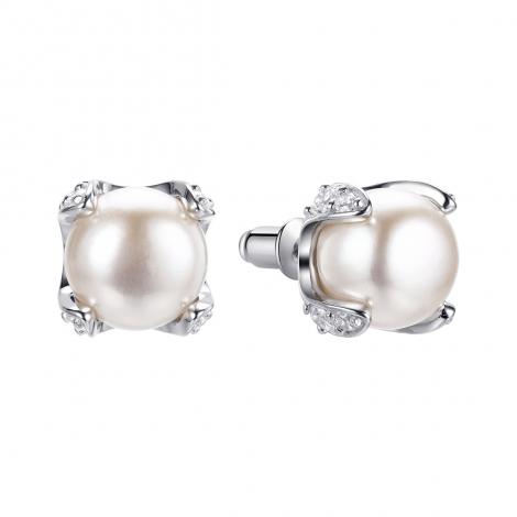Серьги, вставка: жемчуг (культ.), куб.цирконий, арт.:0220913909a, SilverWings, рис. 1