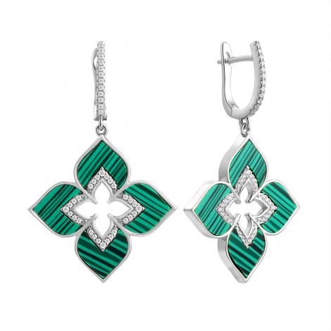 Серьги, вставка: куб.цирконий, малахит и., арт.:0220915421e, SilverWings, рис. 1