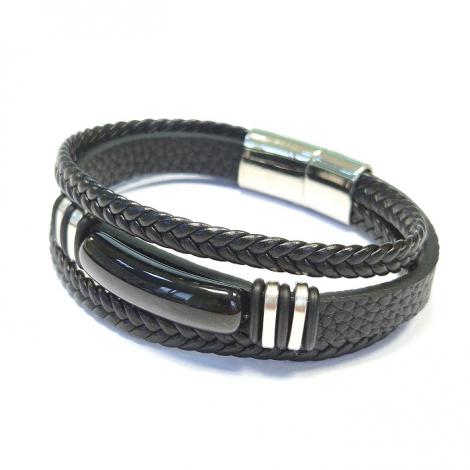 Браслет, вставка: экокожа, оникс, арт.:042251532b, SilverWings, рис. 1