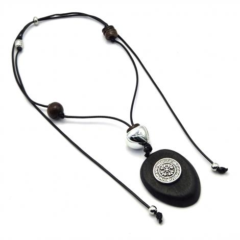 Колье, вставка: вощеный шнур, дерево, куб.цирконий, арт.:052211390, SilverWings, рис. 1