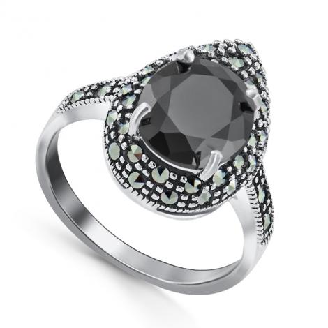Серебряное кольцо, вставка: куб.цирконий, марказит, арт.:210002-300b-39, SilverWings, рис. 1
