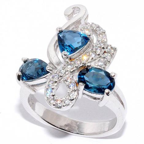 Серебряное кольцо, вставка: топаз "london blue", куб.цирконий, арт.:210136-32-86, SilverWings, рис. 1