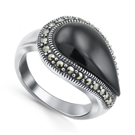 Серебряное кольцо, вставка: оникс, марказит, арт.:210232-39, SilverWings, рис. 1