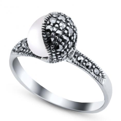 Серебряное кольцо, вставка: жемчуг (культ.), марказит, арт.:210540a-39, SilverWings, рис. 1