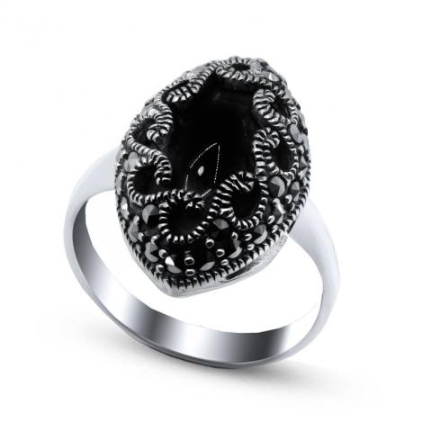 Серебряное кольцо, вставка: оникс, марказит, арт.:210546-39, SilverWings, рис. 1
