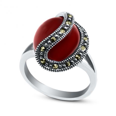 Серебряное кольцо, вставка: агат, марказит, арт.:210643d-39, SilverWings, рис. 1