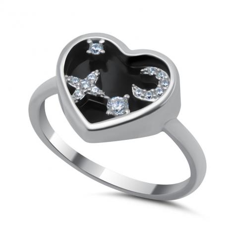 Серебряное кольцо, вставка: оникс, куб.цирконий, арт.:212237118b, SilverWings, рис. 1