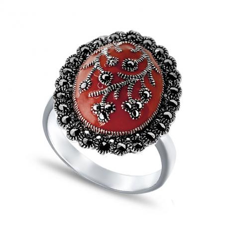 Серебряное кольцо, вставка: эмаль, марказит, арт.:21391125d, SilverWings, рис. 1