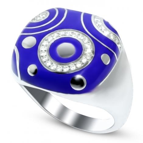 Серебряное кольцо, вставка: эмаль, куб.цирконий, арт.:21ktr-187-1f-59, SilverWings, рис. 1