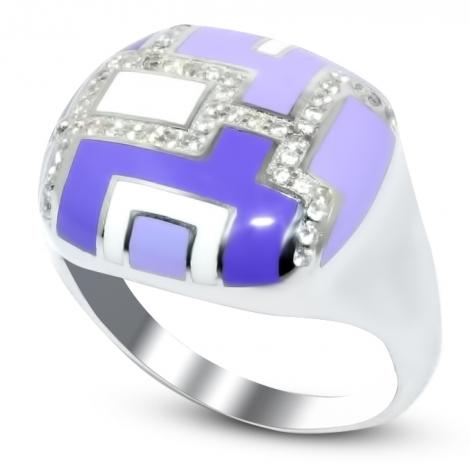 Серебряное кольцо, вставка: эмаль, куб.цирконий, арт.:21ktr-195-1mix2-59, SilverWings, рис. 1