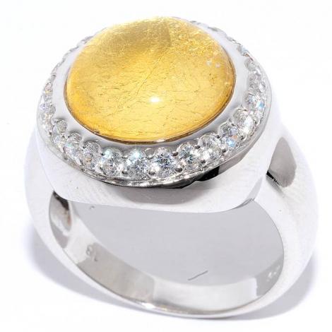 Серебряное кольцо, вставка: сусальное золото, смола ювелирная, куб.цирконий, арт.:21r2001cgs-133, SilverWings, рис. 1