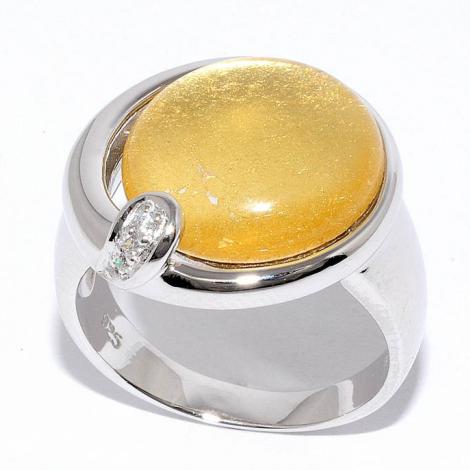 Серебряное кольцо, вставка: сусальное золото, смола ювелирная, куб.цирконий, арт.:21r2159cgs-133, SilverWings, рис. 1