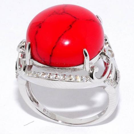 Серебряное кольцо, вставка: коралл пр., куб.цирконий, арт.:21sr000735c-1-96, SilverWings, рис. 1