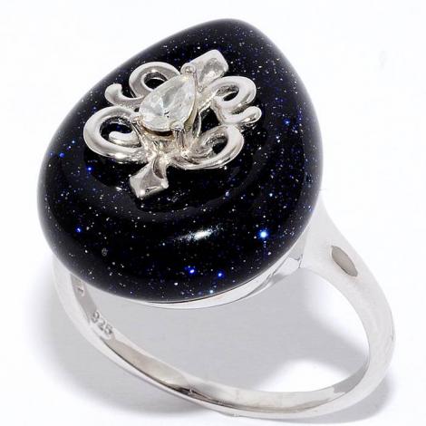 Серебряное кольцо, вставка: авантюрин, куб.цирконий, арт.:21sr000802c-1-96, SilverWings, рис. 1