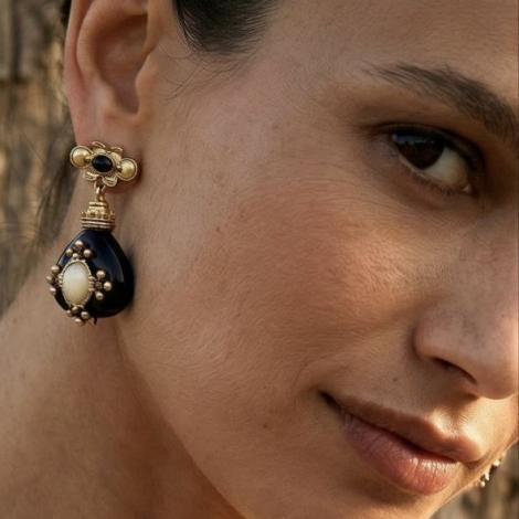 Серьги, вставка: лунный камень (кабошон), оникс, эмаль, арт.:22236275173gp-b, SilverWings, рис. 2