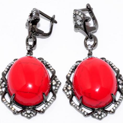 Серьги, вставка: коралл пр., куб.цирконий, арт.:22se000732c-1-96-131, SilverWings, рис. 1