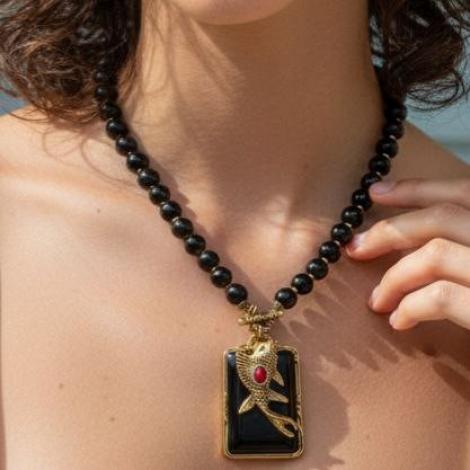 Колье, вставка: эмаль, оникс, агат (кабошон), арт.:25236275167gp-b, SilverWings, рис. 2